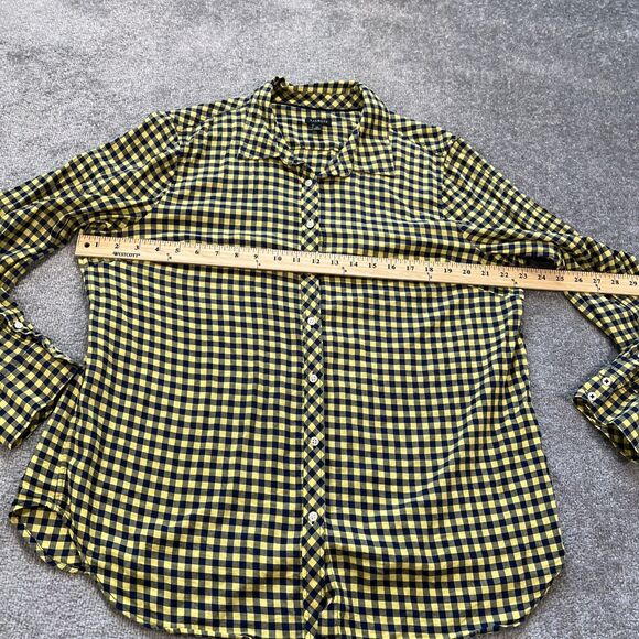 Talbots Gingham Button Up Blouse Top Size XL Long Sleeve Yellow Blue Collared - Picture 7 of 10